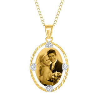 Gold Diamond Cut Oval Photo Pendant