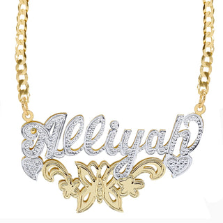 14K Gold over Sterling Silver / Cuban Chain Copy of Fancy Double Plated Name Necklace "Alexandra"