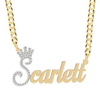 14k Gold over Sterling Silver / Cuban Chain Copy of Personalized Birthstone Necklace with Crown "Justin"
