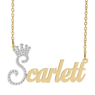 14k Gold over Sterling Silver / Link Chain Copy of Personalized Birthstone Necklace with Crown "Justin"
