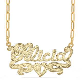 14K Gold over Sterling Silver / Paper Clip Chain Rhodium Beaded "Double" Nameplate
