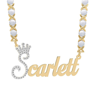 14k Gold over Sterling Silver / Rhodium Xoxo Chain Copy of Personalized Birthstone Necklace with Crown "Justin"