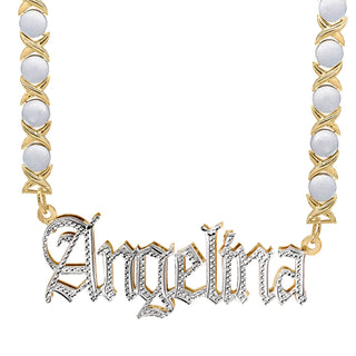 14k Gold over Sterling Silver / Rhodium Xoxo Chain Custom Double Plated Name Necklace "Angelina"