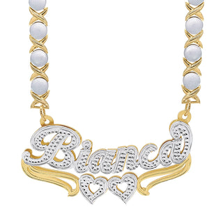 14k Gold over Sterling Silver / Rhodium Xoxo Chain Double Plated Nameplate Necklace "Bianca"