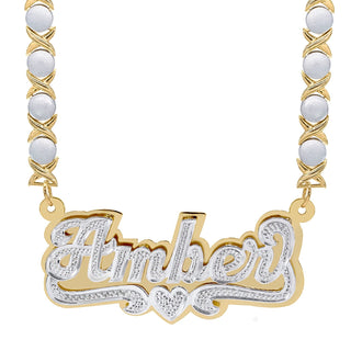 14K Gold over Sterling Silver / Rhodium Xoxo Chain Personalized Double Plated Name Necklace "Amber"