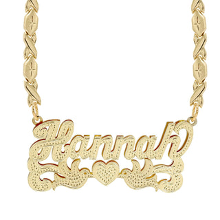 14k Gold over Sterling Silver / Xoxo Chain Double Nameplate Necklace w/ Love Birds "Hannah"