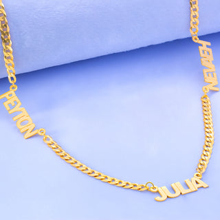 Personalized Nameplate Necklace w/ Three Names on Cuban Chain