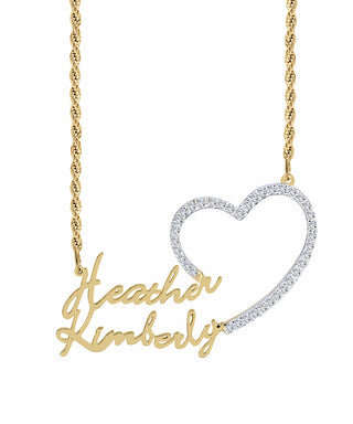 Iced Out Single Plated Nameplate Necklace "Heather" with Heart