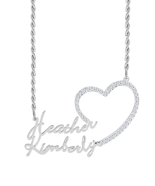 Iced Out Single Plated Nameplate Necklace "Heather" with Heart