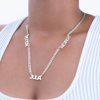 Personalized Nameplate Necklace w/ Three Names on Cuban Chain
