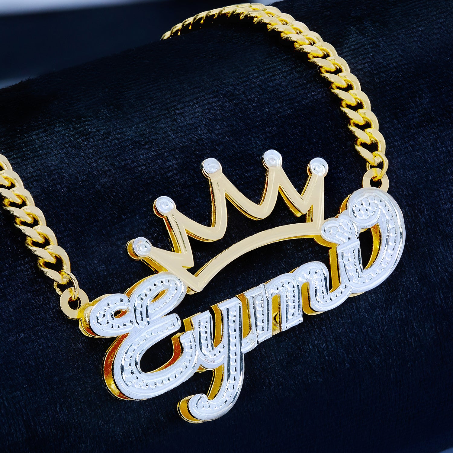 Personalized Double Nameplate Necklace with Crown