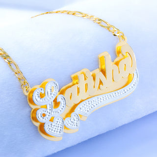 Double Plated Name Necklace with Rhodium Heart & Tail