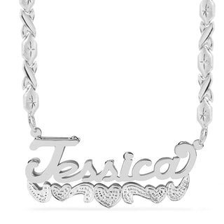 Double Name Necklace w/Beading-Rhodium "Jessica"
