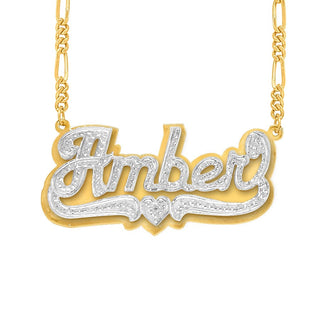 Gold Plated / Figaro Chain Personalized Double Plated Name Necklace "Amber"