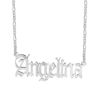 Silver Plated / Figaro Chain Custom Double Plated Name Necklace "Angelina"