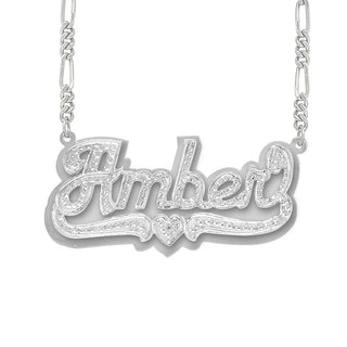 Silver Plated / Figaro Chain Personalized Double Plated Name Necklace "Amber"
