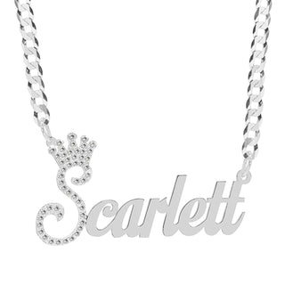 Sterling Silver / Cuban Chain Copy of Personalized Birthstone Necklace with Crown "Justin"
