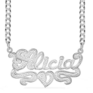Sterling Silver / Cuban Chain Rhodium Beaded "Double" Nameplate