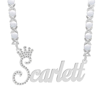 Sterling Silver / Rhodium Xoxo Chain Copy of Personalized Birthstone Necklace with Crown "Justin"