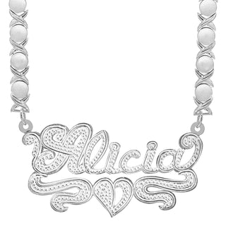 Sterling Silver / Rhodium Xoxo Chain Custom Double Plated Name Necklace "Alicia"