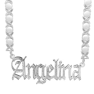 Sterling Silver / Rhodium Xoxo Chain Custom Double Plated Name Necklace "Angelina"