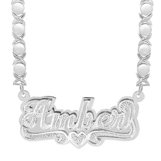 Sterling Silver / Rhodium Xoxo Chain Personalized Double Plated Name Necklace "Amber"