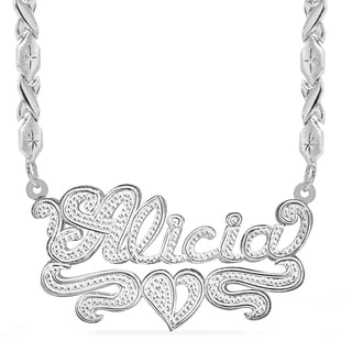 Sterling Silver / Xoxo Chain Rhodium Beaded "Double" Nameplate