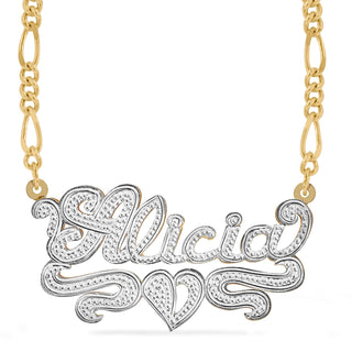 Two-Tone Sterling Silver / Figaro Chain Custom Double Plated Name Necklace "Alicia"