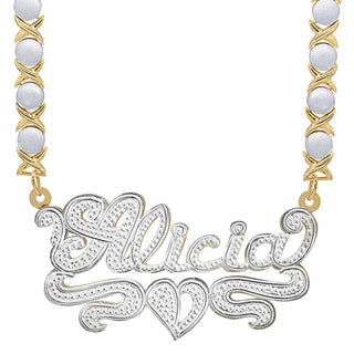 Two-Tone Sterling Silver / Rhodium Xoxo Chain Custom Double Plated Name Necklace "Alicia"