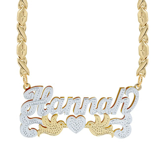 Two-Tone Sterling Silver / Xoxo Chain Double Nameplate Necklace w/ Love Birds "Hannah"