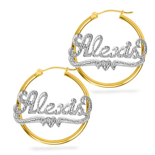 Sterling Silver Rhodium Beaded Name Hoop Earrings