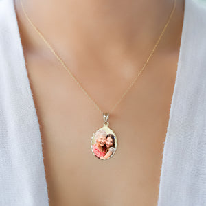 Gold Oval Color Photo Pendant