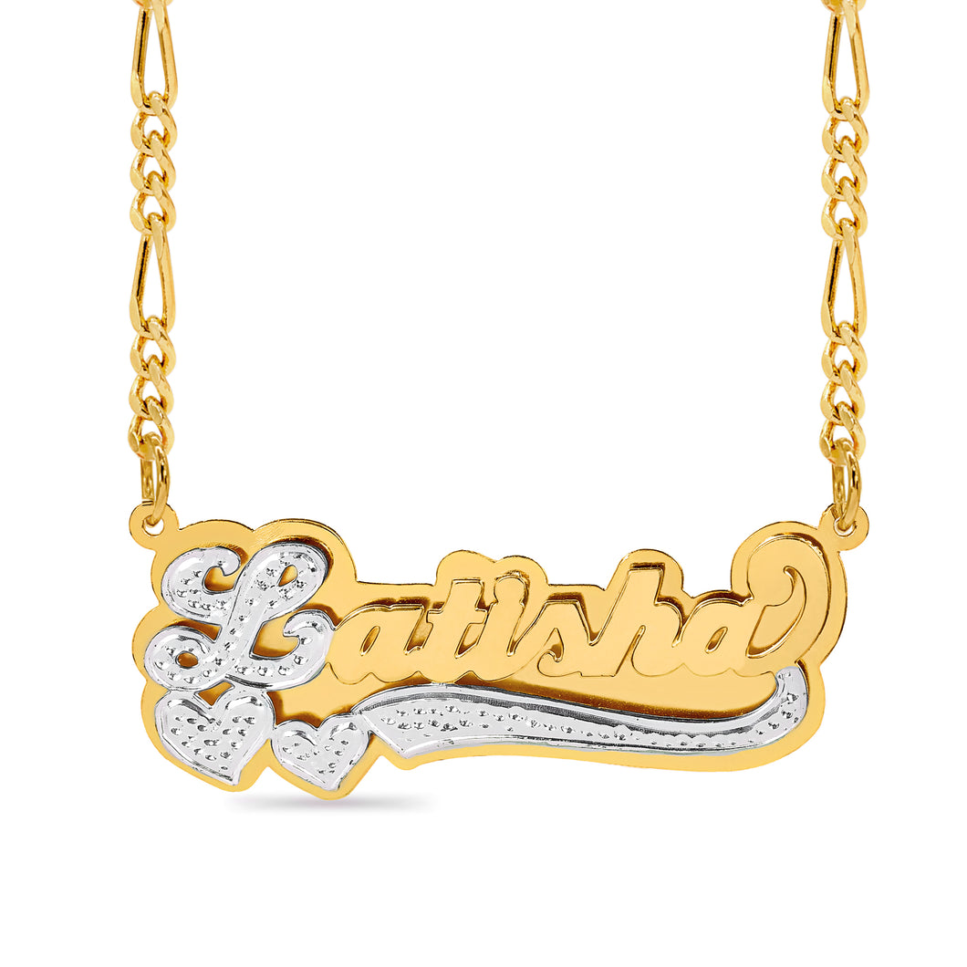 Double Plated Name Necklace with Rhodium Heart & Tail
