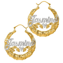 Load image into Gallery viewer, Gold Rhodium Beaded Round Bamboo Name Earrings