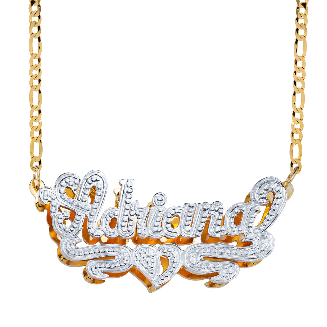 Adriana Name Necklace with Rhodium Heart & Tail