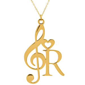 Gold Musical Note with Initial Necklace