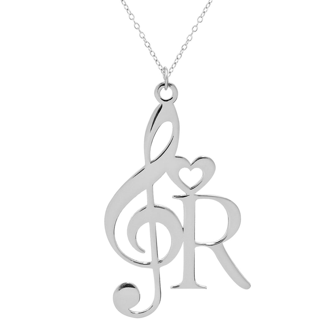 Sterling Silver Musical Note with Initial Necklace