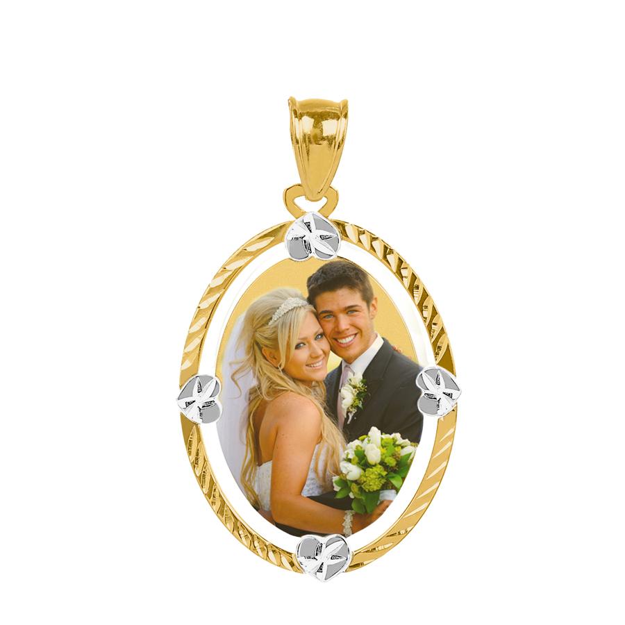 Gold Diamond Cut Oval Color Photo Pendant