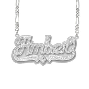 Amber Name Necklace with Rhodium Heart & Tail