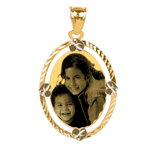 Gold Diamond Cut Oval Photo Pendant