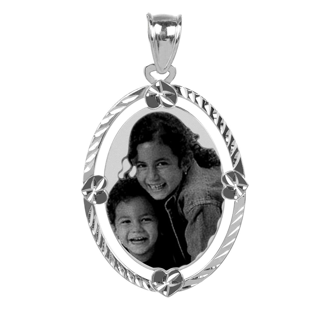 Sterling Silver Diamond Cut Oval Photo Pendant