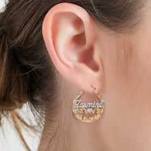 Load image into Gallery viewer, Gold Rhodium Beaded Round Bamboo Name Earrings