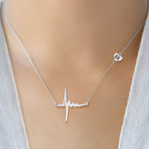 Heartbeat Necklace with Heart and Engraving