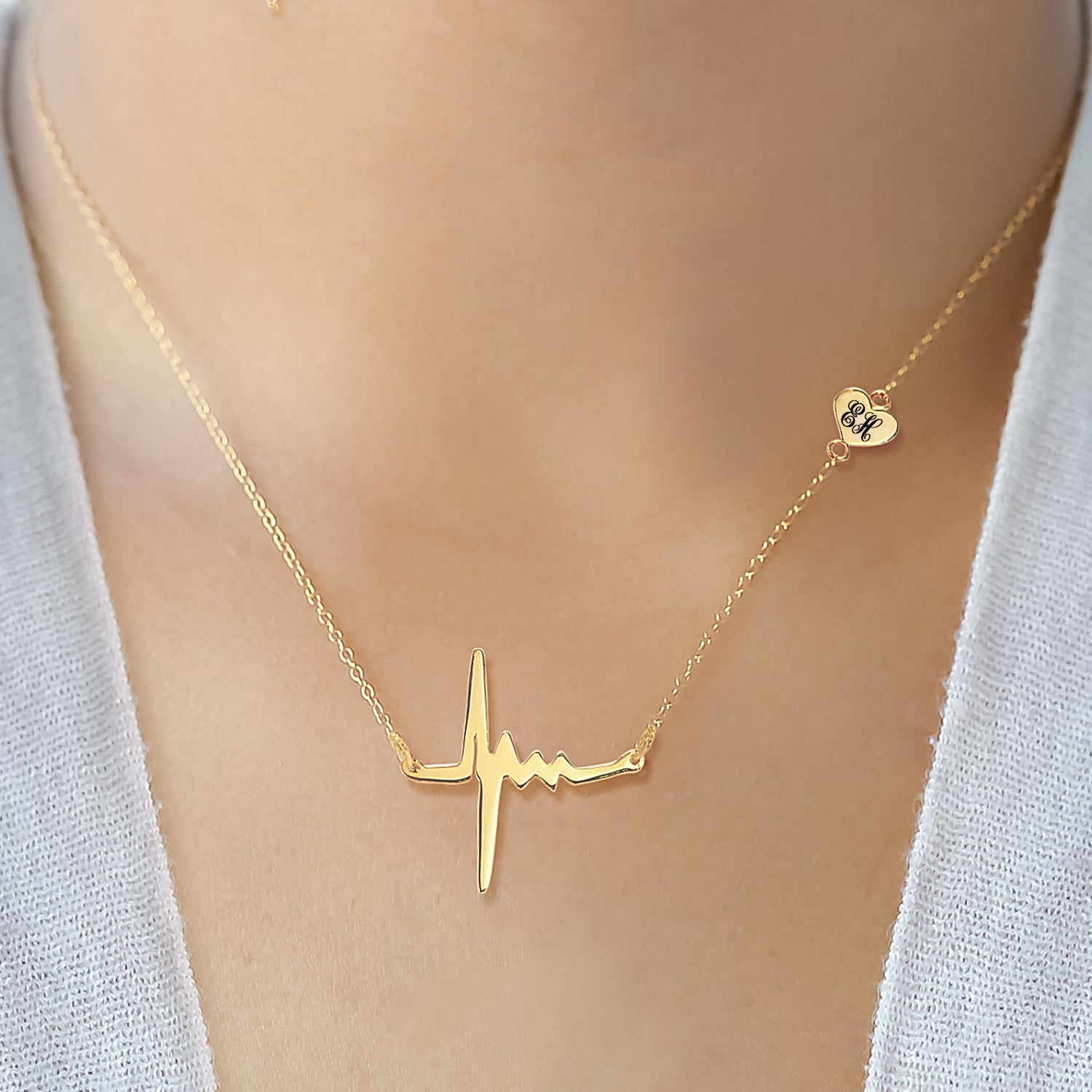 Diamond Heartbeat Necklace 9k Yellow White Gold ECG Necklace, Delicate -  Sarraf Jewellers