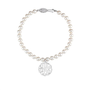 Sterling Silver Freshwater Pearl Bracelet with 7/8" Monogram