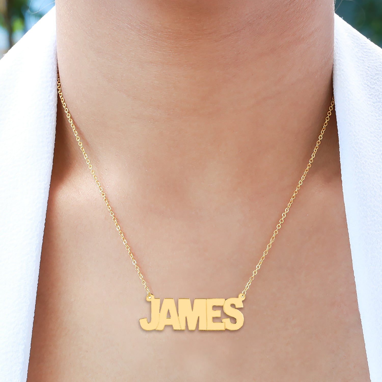 Gold block sales name necklace