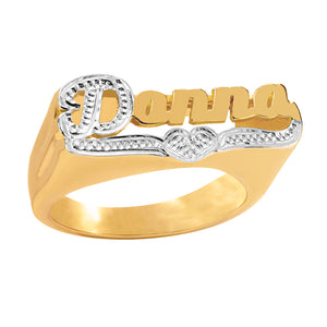 Personalized Name Ring with Beaded Rhodium Tail