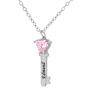 Key Charms with Heart Birthstones and Engraving