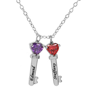 Key Charms with Heart Birthstones and Engraving