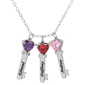 Key Charms with Heart Birthstones and Engraving